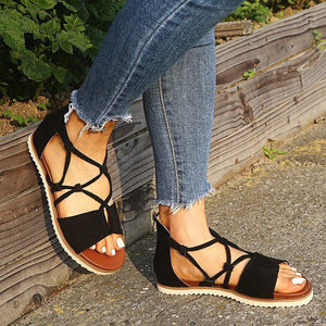 Women peep toe strappy back zipper slip on flat sandals