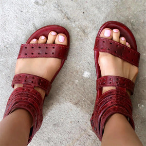 Women vintage gladiator sandals peep toe cut-out sandals
