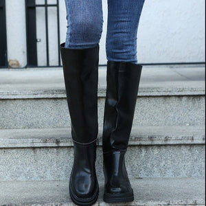 Women fashion chunky platform round toe slip on knee high boots