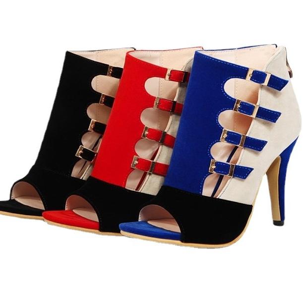 Women's peep toe patchwork stiletto booties for summer spring