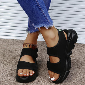 Women peep toe magic tape slip on platform sandals