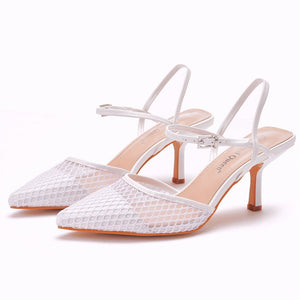 Women wedding pointed toe hollow buckle strap slingback stiletto heels