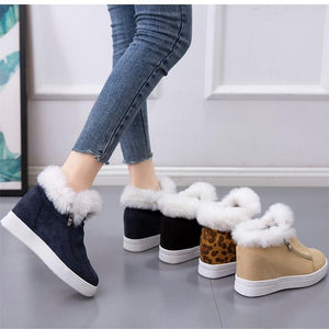 Women winter thick faux fur zipper ankle flat snow boots