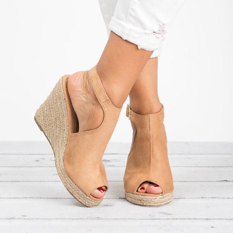 Wedge Espadrille Suede Peep Toe Ankle Strap Slingback Sandals