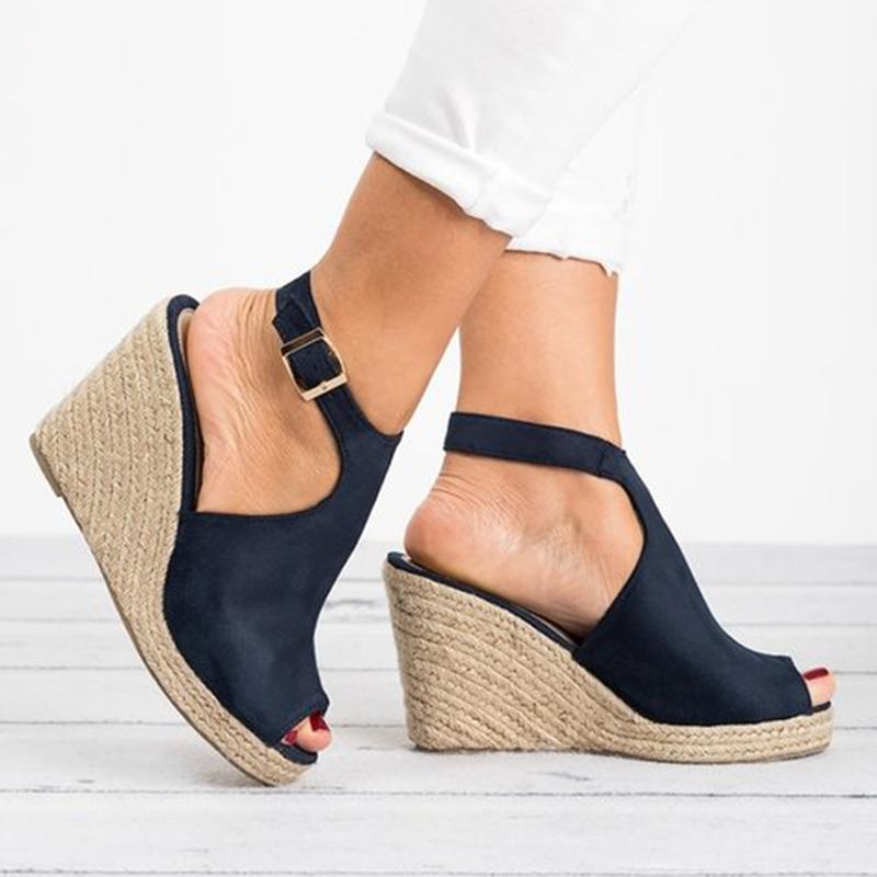 Wedge Espadrille Suede Peep Toe Ankle Strap Slingback Sandals