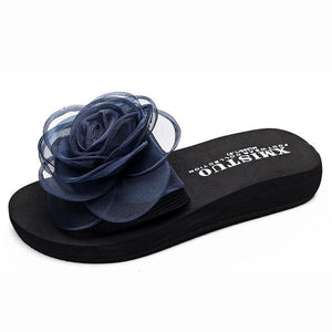 Orange Rose Flower Low Heel Beach Slippers For Women - GetComfyShoes