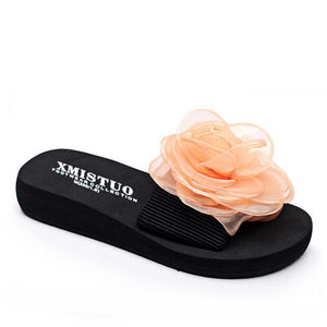 Orange Rose Flower Low Heel Beach Slippers For Women - GetComfyShoes