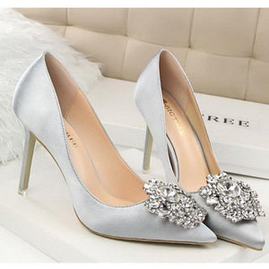 Women pointed toe rhinestone flower stiletto sexy prom heels