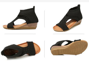 Women roman peep toe back 
zipper wedge sandals