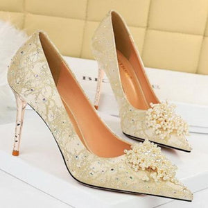Women rhinestone pointed toe stiletto heels prom shoes