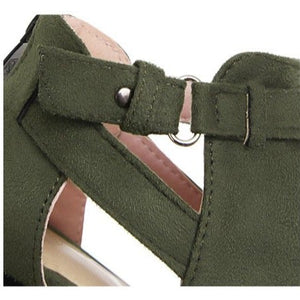 Women peep toe hollow back zipper chunky heel sandals