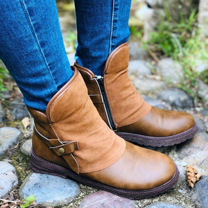 Women's winter warm fur ankle high snow boots buckle strap winter booties