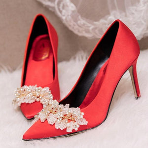 Women rhinestone flower pointed toe stiletto wedding heels