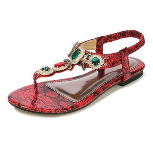 Women beautiful rhinestone 
ankle strap flat bohemian sandals