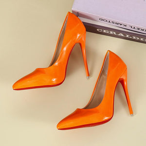 Women solid color pointed toe slip on shallow stiletto heels