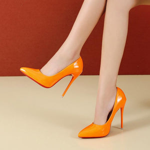 Women solid color pointed toe slip on shallow stiletto heels