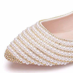 Women's white imitation pearls kitten heel wedding pumps