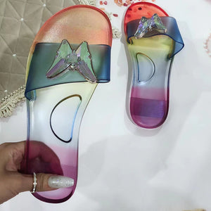 Women casual butterfly d¨¦cor flat slide jelly sandals