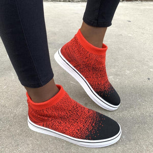 Women's fly knit soft slip on sneakers platform casual walking shoes