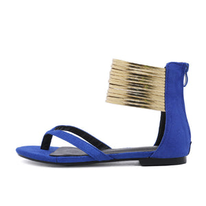 Women fashion ankle ring back zipper clip toe flat sandals