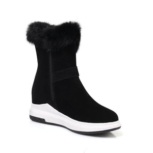Women's thick cotton lining snow boots mid calf fluffy winter zipper boots