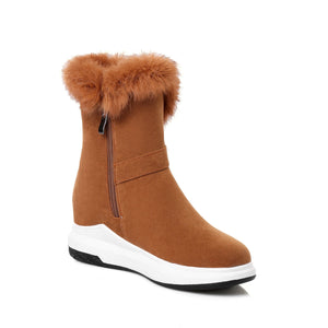 Women's thick cotton lining snow boots mid calf fluffy winter zipper boots