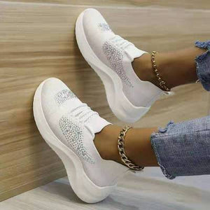 Women rhinestone fashion flyknit sneakers tennis shoes