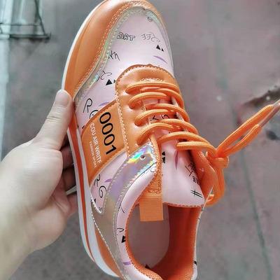 Women candy color printed lace up lovers running platform sneakers