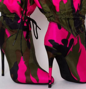 Women's sexy stiletto heeled printed mid calf boots