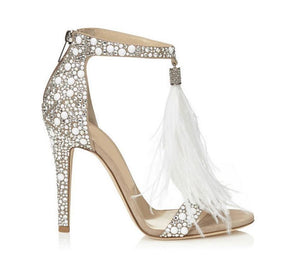 Women's wedding feather heels apricot open toe stiletto heels sandals