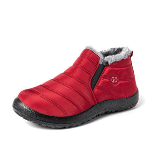 Women's flat slip on warm lining snow boots soft waterproof snow boots