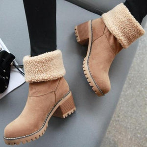 Women's warm lining short snow boots fold down fashion winter booties