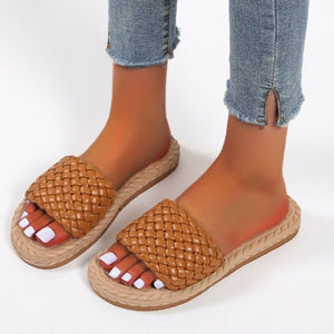 Women woven one strap peep toe beach slide sandals