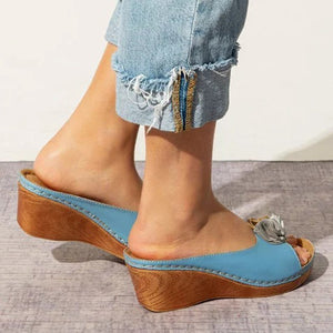 Women peep toe flower d¨¦cor slide wedge sandals
