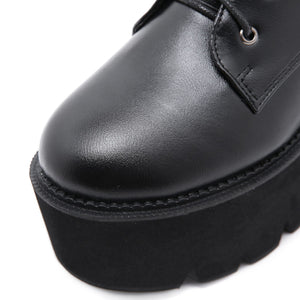 Women's black thick platform metal décor punk booties buckle strap zipper boots