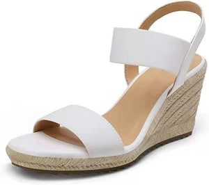 Women solid color slingback hollow breathable espadrille wedge sandals