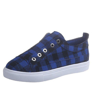 Women's plaid flat slip on sneakers summer fashion canvas shoes