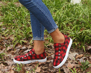 Women's plaid flat slip on sneakers summer fashion canvas shoes
