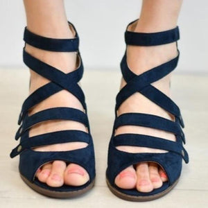 Women's peep toe roman gladiator sandals chunky low heel sandals with back zipper