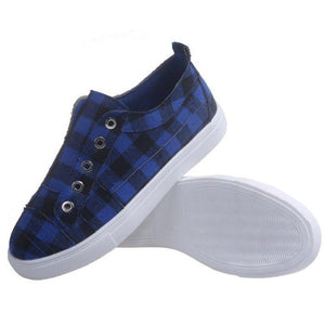 Women's plaid flat slip on sneakers summer fashion canvas shoes