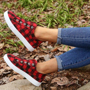 Women's plaid flat slip on sneakers summer fashion canvas shoes