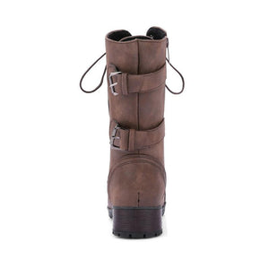 Women's mid calf combat boots chunky low heel zipper boots