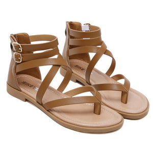 Women fashion clip toe back zipper buckle strap flat sandals