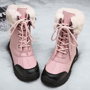 Women's thick warm lining anti-slip font lace outdoor snow boots