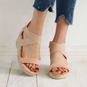 Women peep toe criss cross strap hollow espadrille wedge sandals