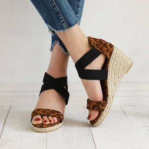 Women peep toe criss cross strap hollow espadrille wedge sandals