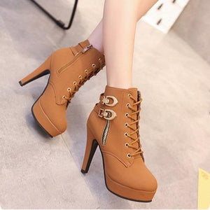 Women's sexy stiletto high heel platform booties zipper front lace ankle boots