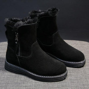 Women's thick warm lining anti-slip low heel short zipper snow boots