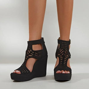 Women summer hollow breathable peep toe high heel wedge sandals