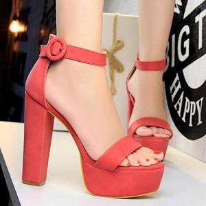 Women platform peep toe ankle strap chunky high heel sandals